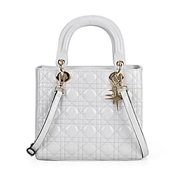 Quilted Lattice Pattern Genuine Leather Crossbody Bag