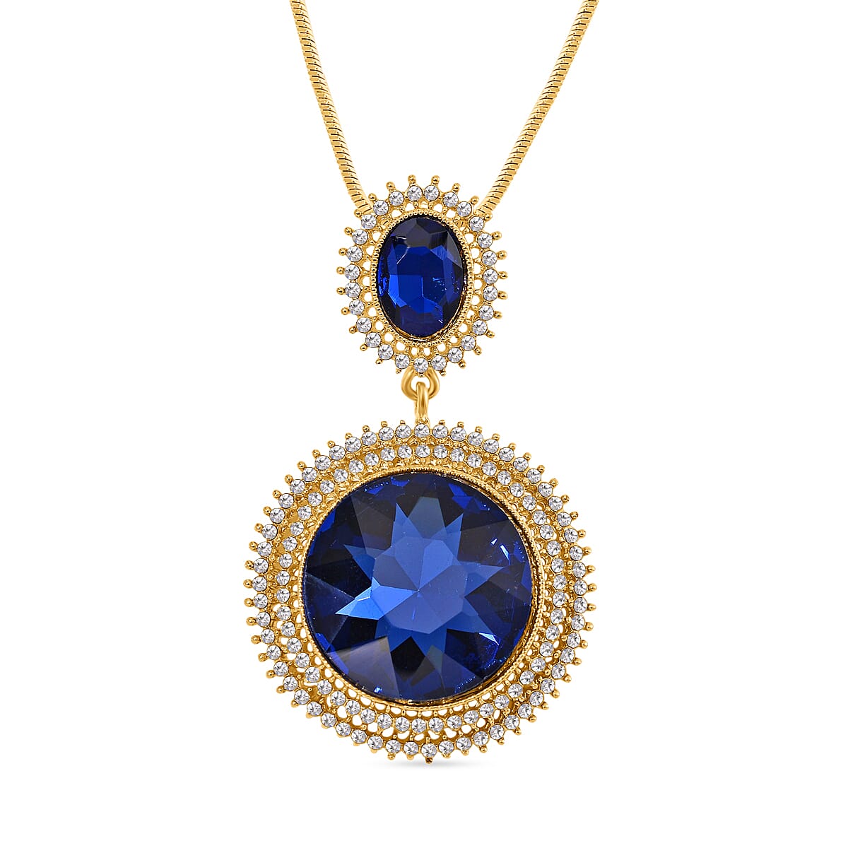 White Crystal & Blue Crystal Necklace (Size - 29.5-2 Ext)