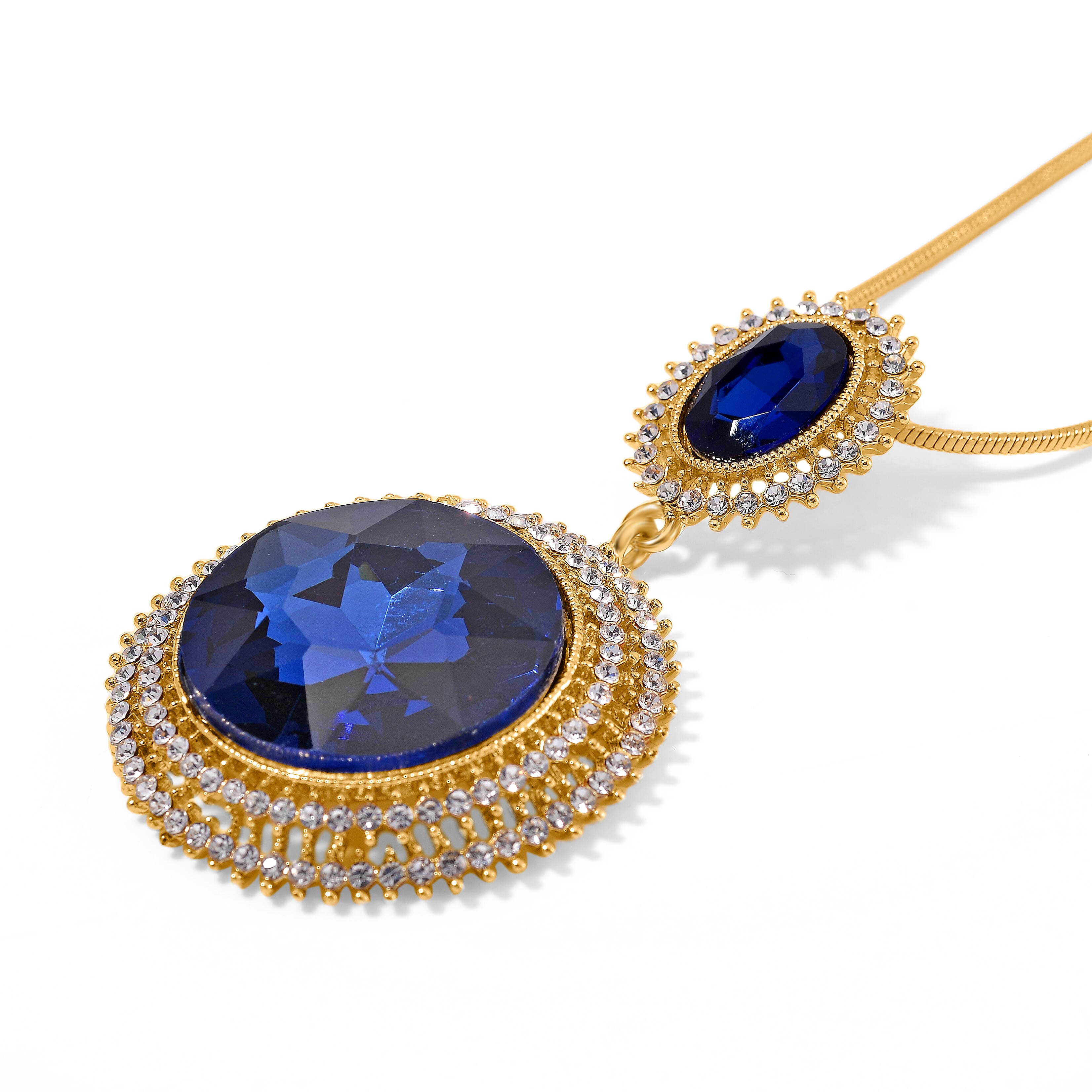 White Crystal & Blue Crystal Necklace (Size - 29.5-2 Ext)