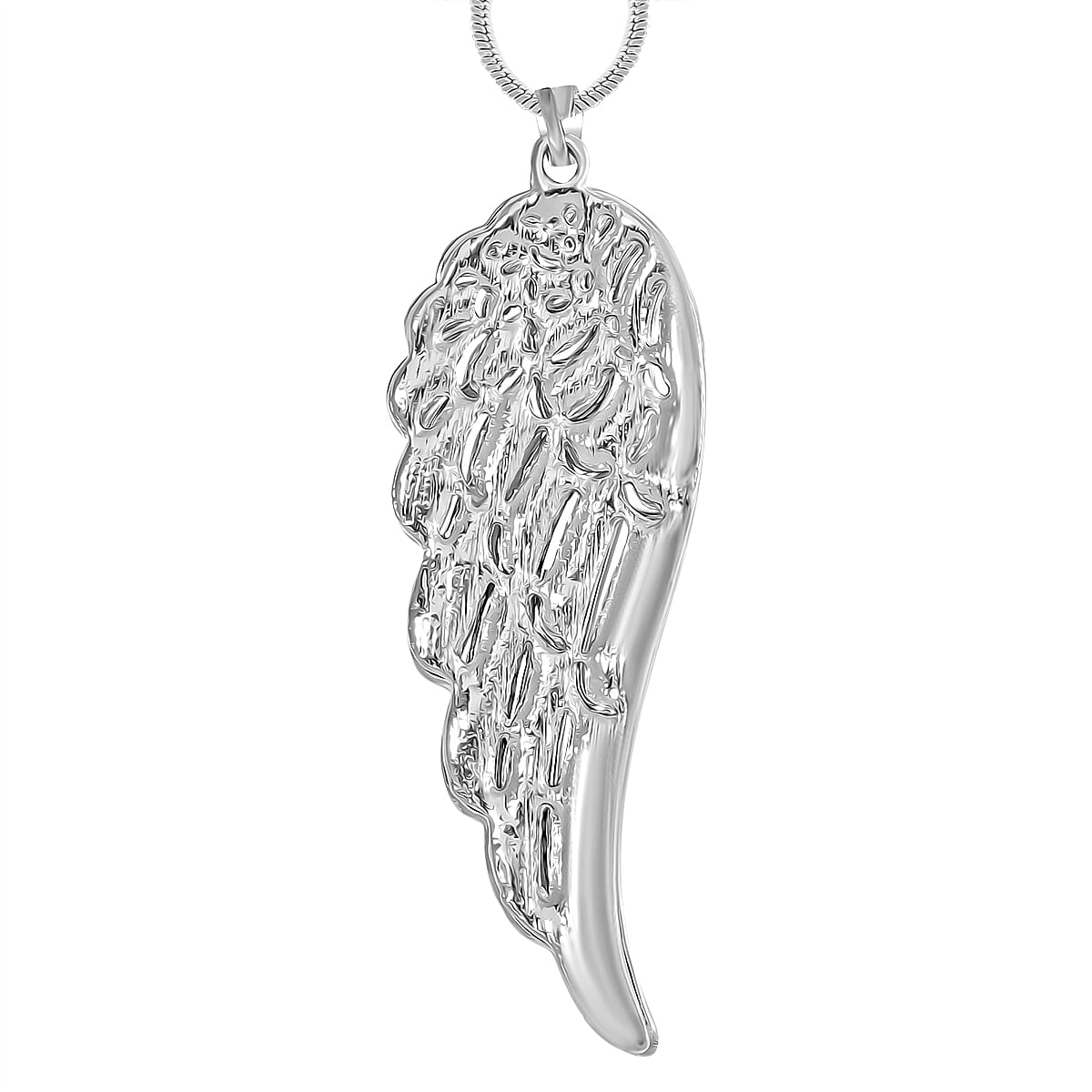 White Crystal Feather Pendant With Chain (Size - 29.5-2 Ext) in Silver Tone