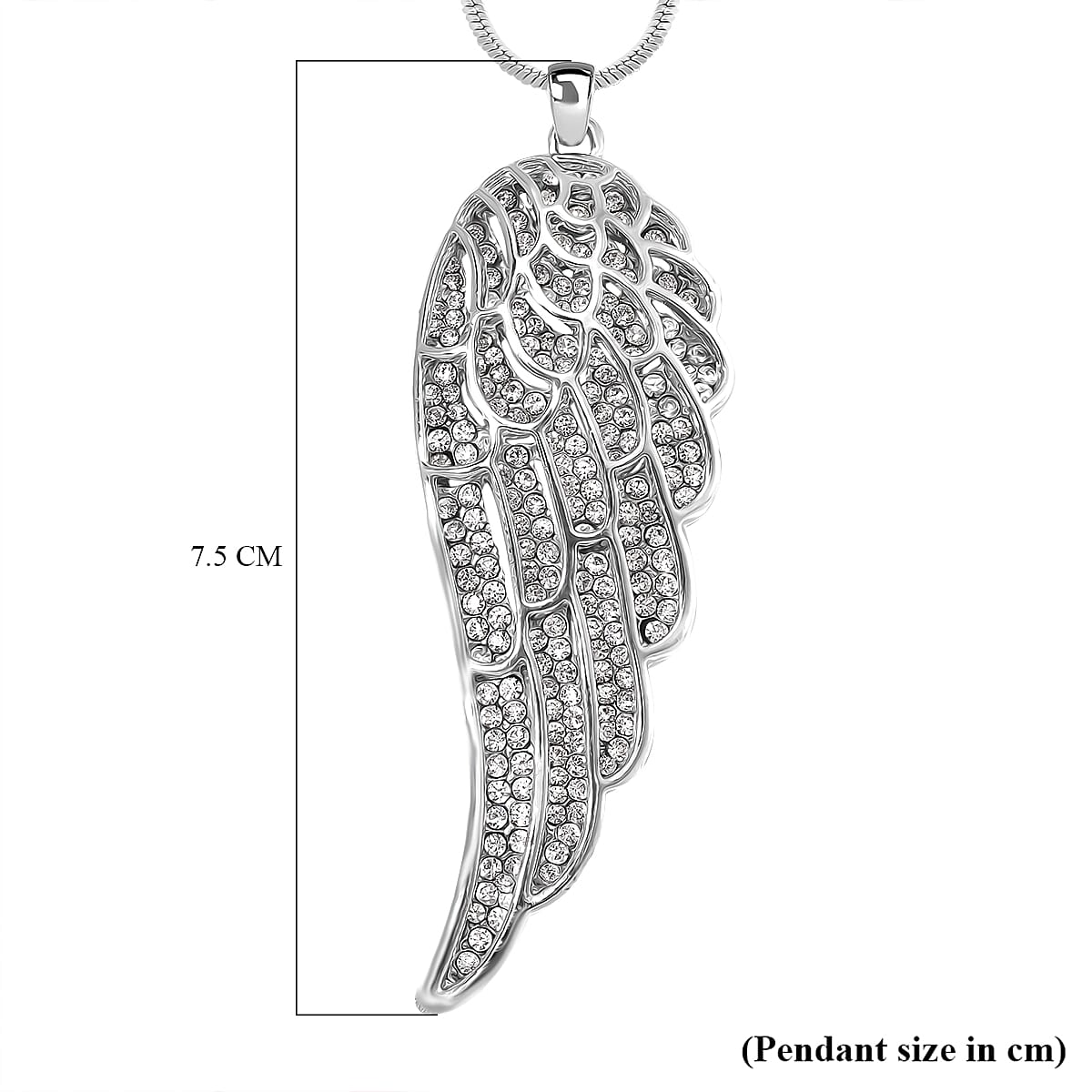 White Crystal Feather Pendant With Chain (Size - 29.5-2 Ext) in Silver Tone