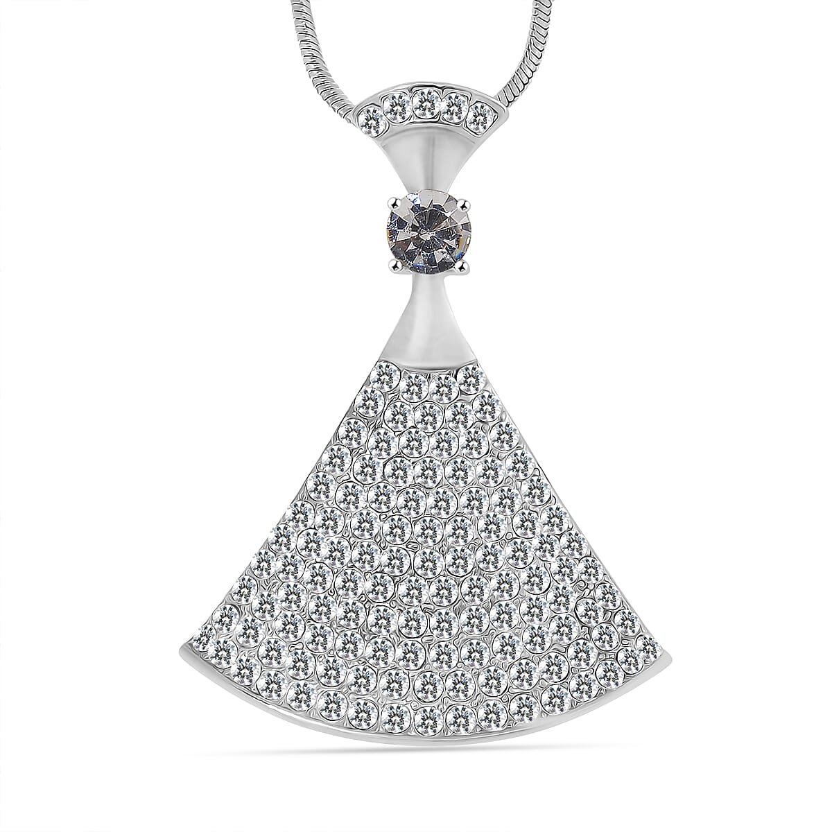 White Crystal Pendant With Chain (Size - 29.5-2 Ext) in Silver Tone