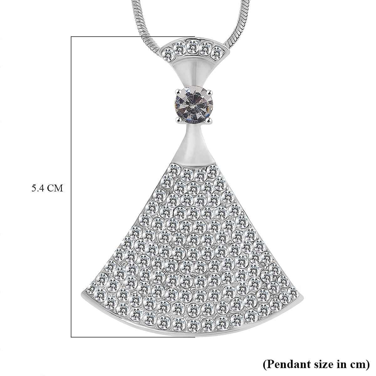 White Crystal Pendant With Chain (Size - 29.5-2 Ext) in Silver Tone
