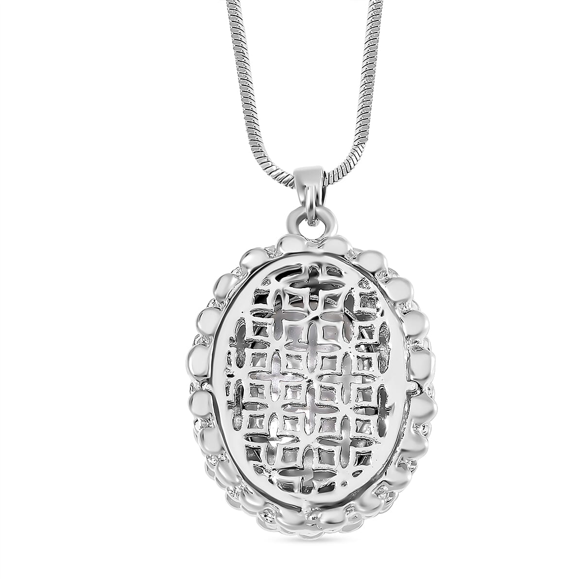 White Crystal & Neon Green Crystal Pendant With Chain (Size - 29.5-2 Ext) in Silver Tone