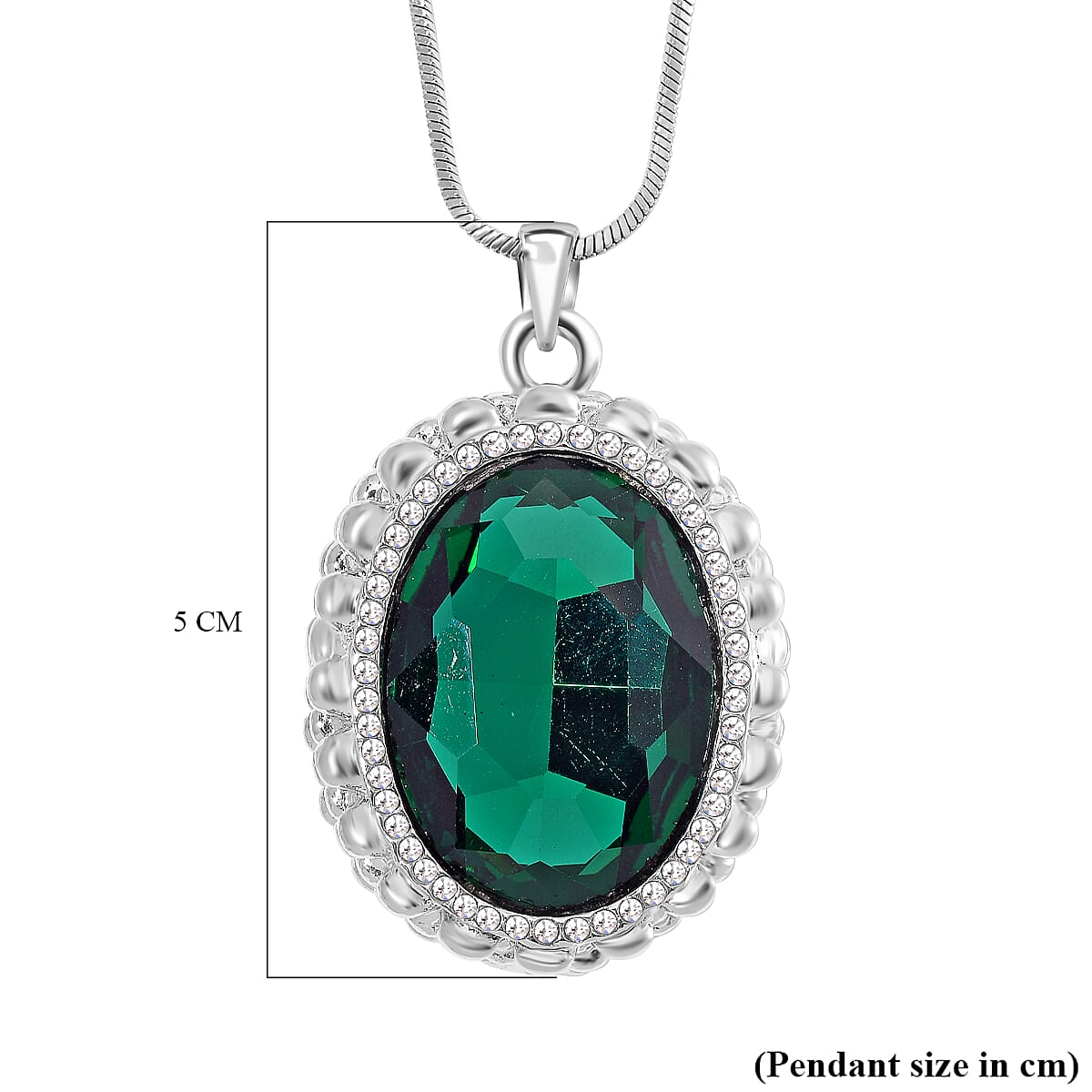 White Crystal & Neon Green Crystal Pendant With Chain (Size - 29.5-2 Ext) in Silver Tone