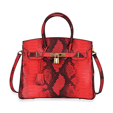 Genuine Leather Snakeskin Pattern Crossbody Bag - Red