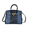 Genuine Leather Snakeskin Pattern Crossbody Bag - Navy