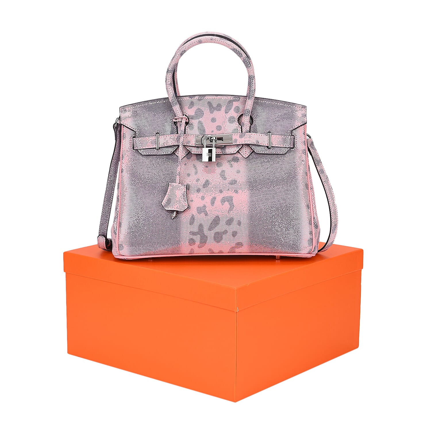 La Marey Genuine Leather Snakeskin Crossbody Bag (Size 30x16x22 cm) - Pink & Pink