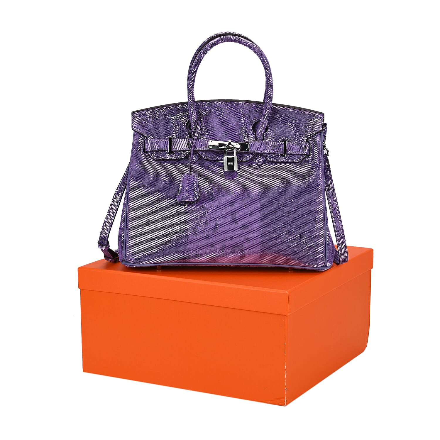 100% Genuine Leather Snakeskin Pattern Crossbody Bag - Purple