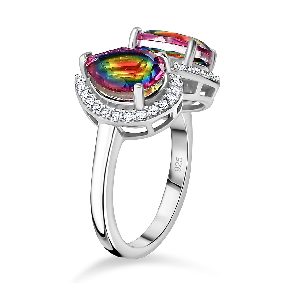 Nebula Quartz Doublet & White Zircon Ring in Rhodium Overlay Sterling Silver 4.37 Ct. Nebula Quartz Doublet & White Zircon Ring in Rhodium Overlay Sterling Silver 4.37 Ct.