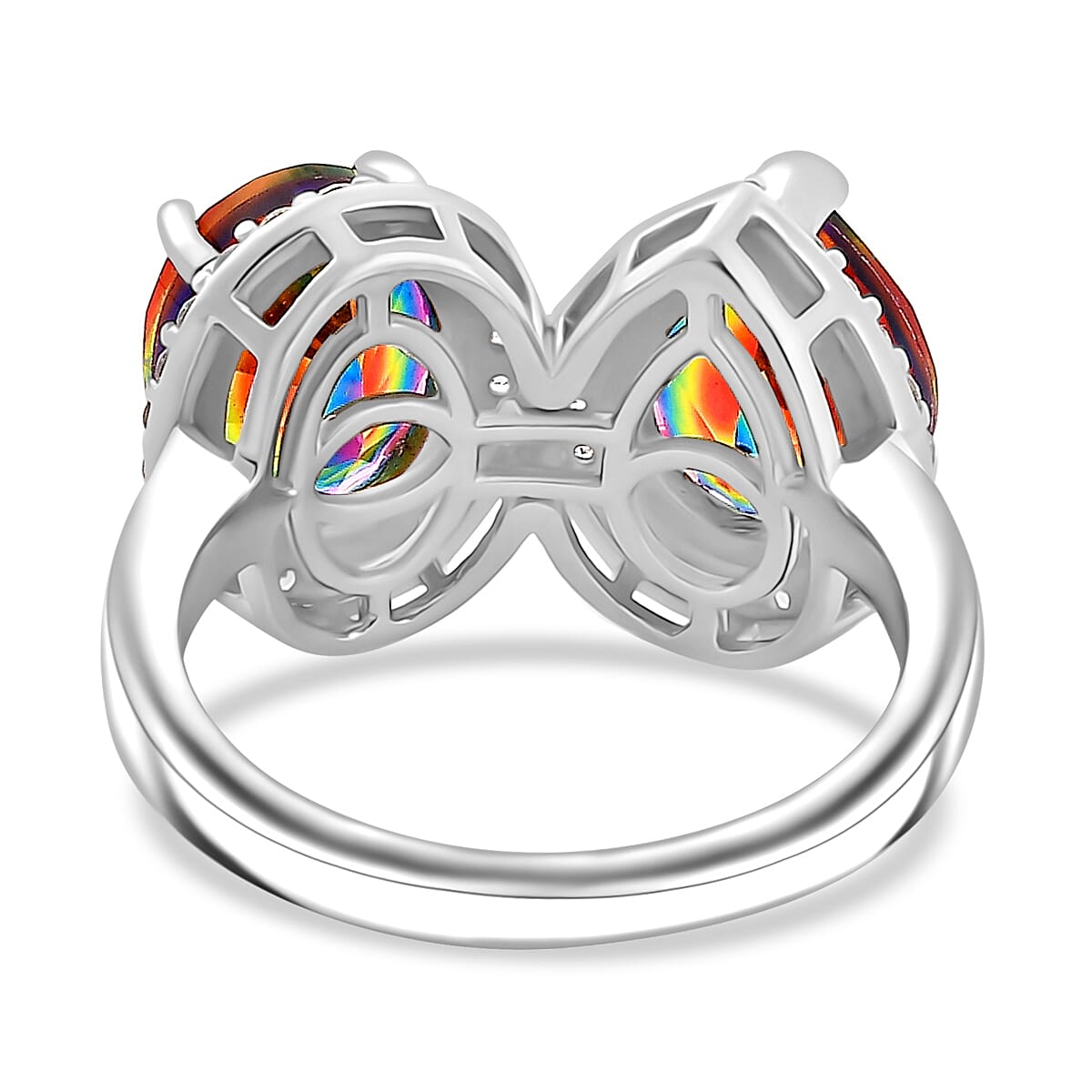 Nebula Quartz Doublet & White Zircon Ring in Rhodium Overlay Sterling Silver 4.37 Ct. Nebula Quartz Doublet & White Zircon Ring in Rhodium Overlay Sterling Silver 4.37 Ct.