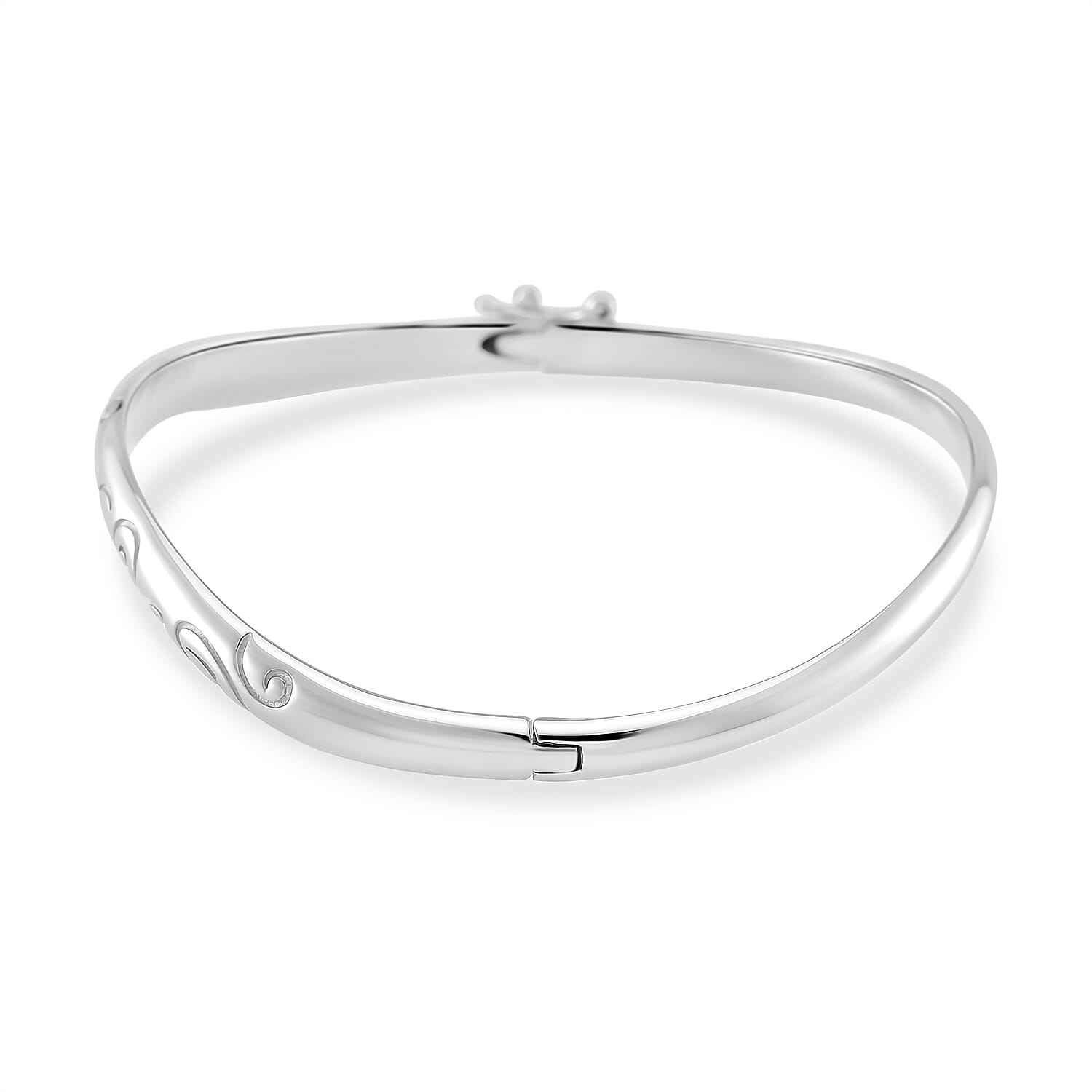 Lucy Q Filigree Collection Rhodium Overlay Sterling Silver Filigree Bangle (Size - 8) Silver Wt. 20.00 Gms.