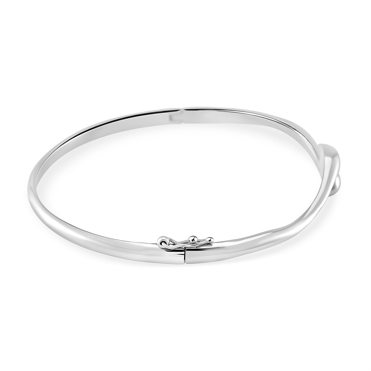 Lucy Q Drop Collection Rhodium Overlay Sterling Silver Drop Bangle (Size - 8)