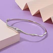 Lucy Q Wave Collection Rhodium Overlay Sterling Silver Wave Bangle (Size - 8)