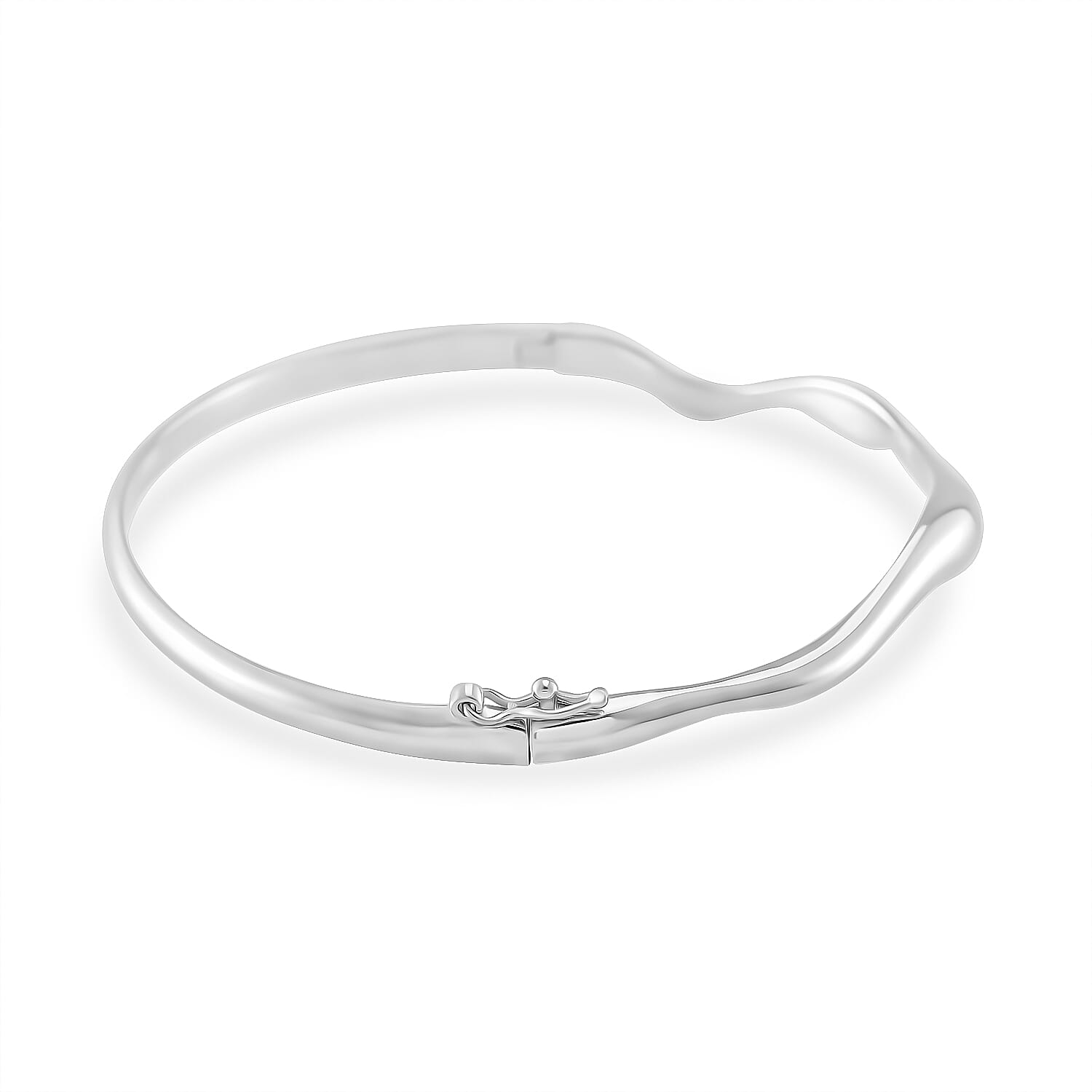Lucy Q Wave Collection Rhodium Overlay Sterling Silver Wave Bangle (Size - 8)