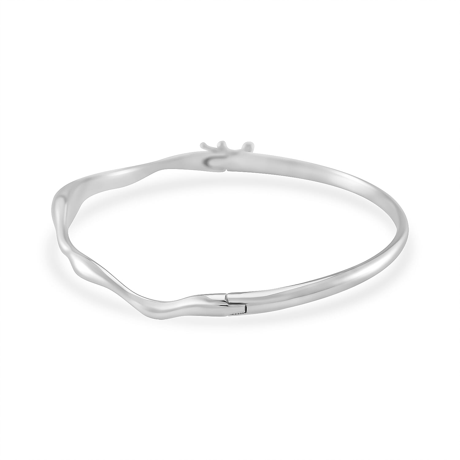 Lucy Q Wave Collection Rhodium Overlay Sterling Silver Wave Bangle (Size - 8)