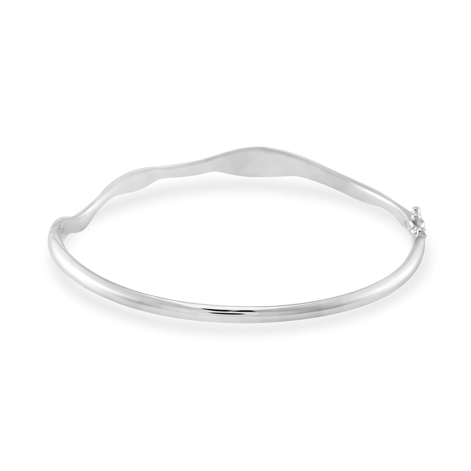 Lucy Q Wave Collection Rhodium Overlay Sterling Silver Wave Bangle (Size - 8)