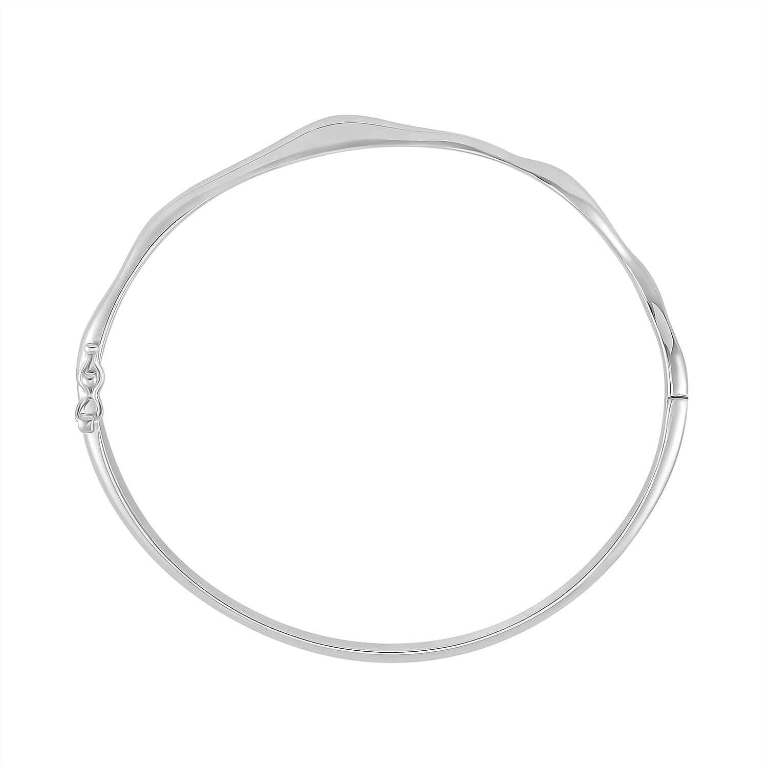 Lucy Q Wave Collection Rhodium Overlay Sterling Silver Wave Bangle (Size - 8)