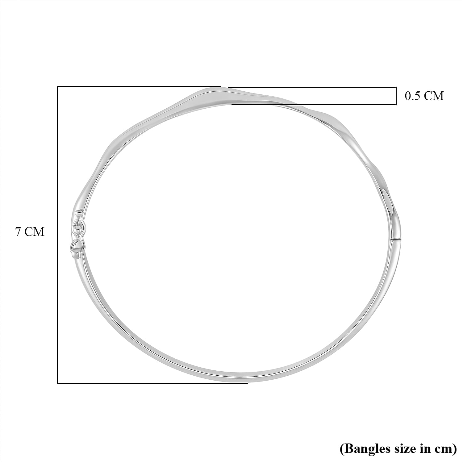 Lucy Q Wave Collection Rhodium Overlay Sterling Silver Wave Bangle (Size - 8)