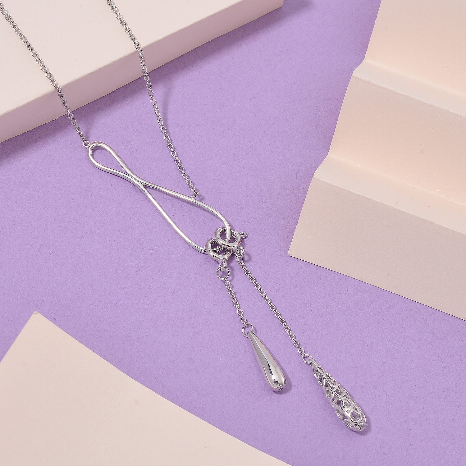 LucyQ Drip Collection - Rhodium Overlay Sterling Silver Necklace (Size - 17-3), Silver Wt. 8.00 Gms