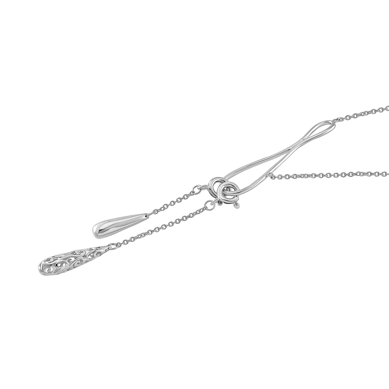 LucyQ Drip Collection - Rhodium Overlay Sterling Silver Necklace (Size - 17-3), Silver Wt. 8.00 Gms