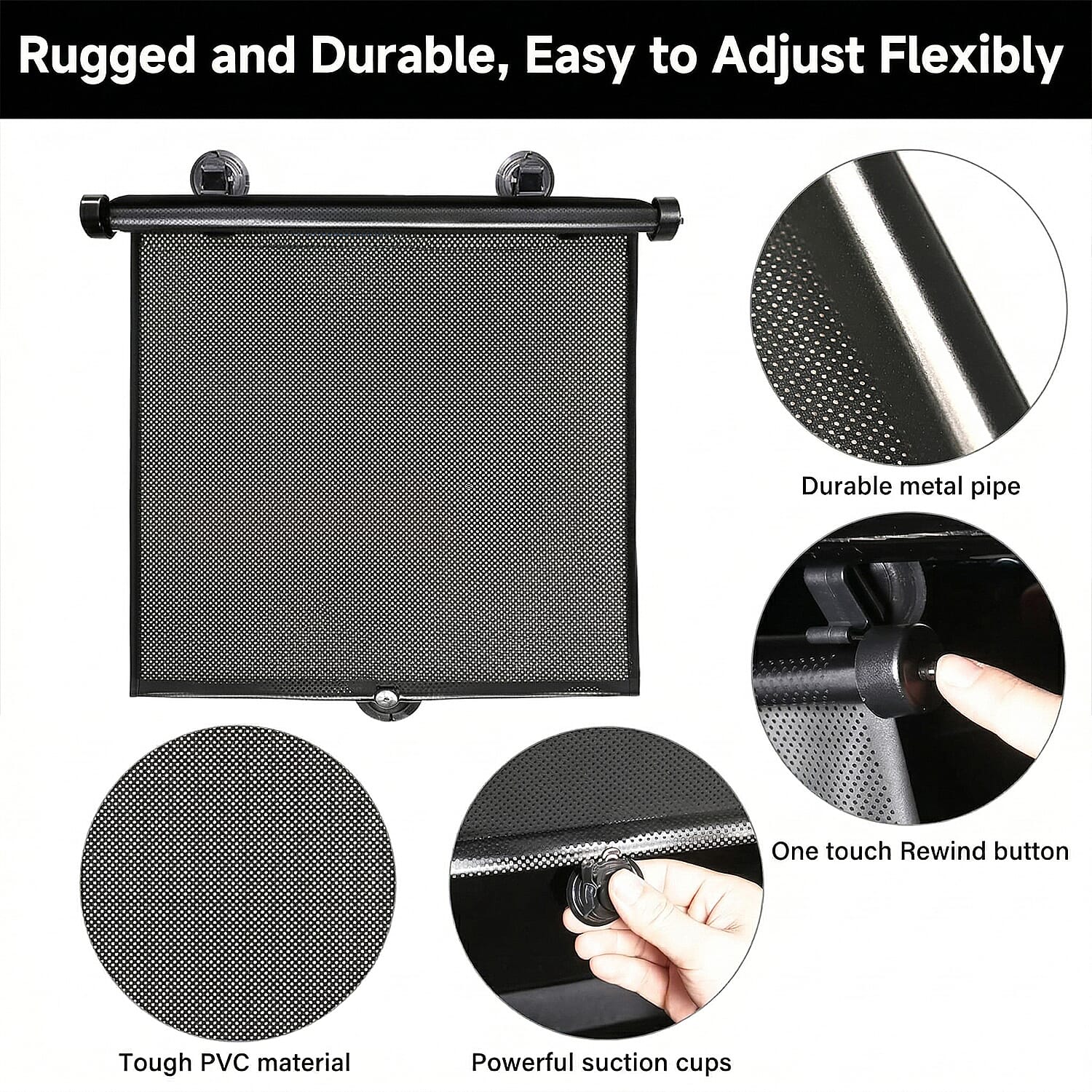 Set of 2- Foldable Car Sun Shades for Windows - Black