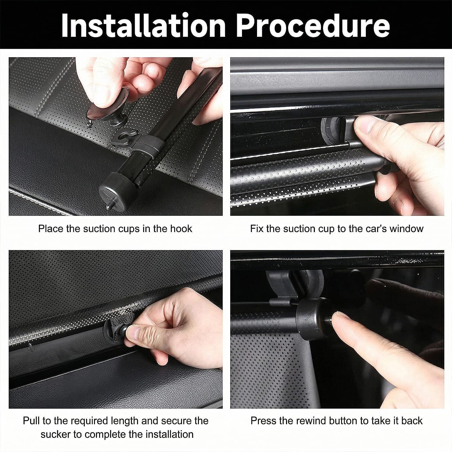 Set of 2- Foldable Car Sun Shades for Windows - Black