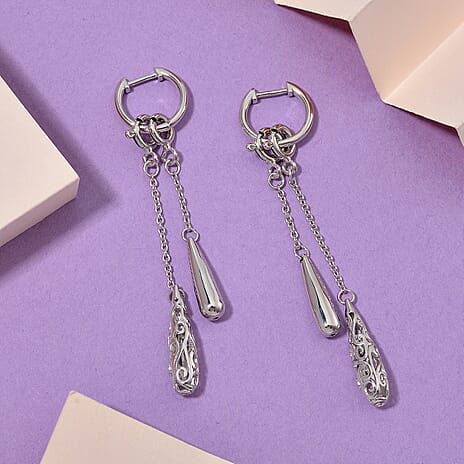 Brand New - Lucy Q Rhodium Overlay Sterling Silver Hoop Earring, Silver Wt. 7.5 Gms