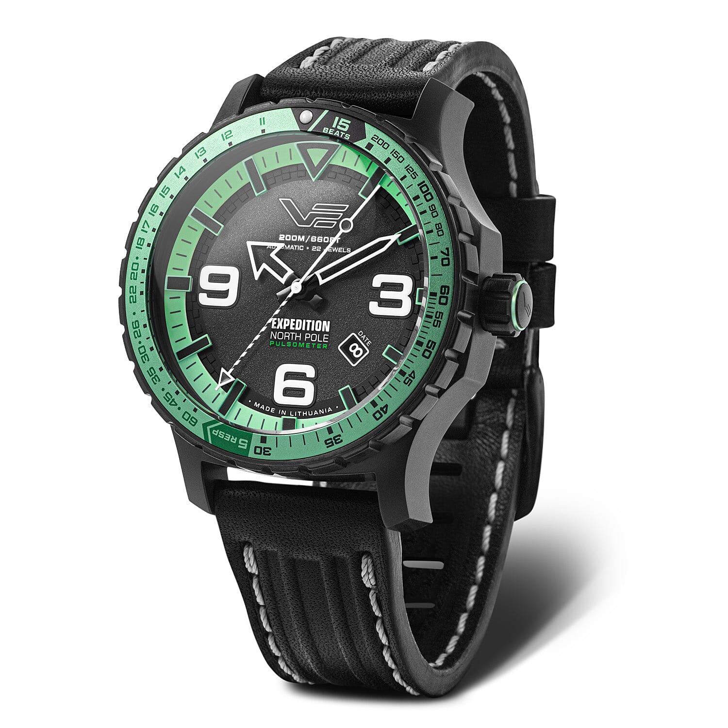 VOSTOK EUROPE Expedition Automatic Movt. 20ATM WR Black PVD Mens Watch with Black Leather Strap