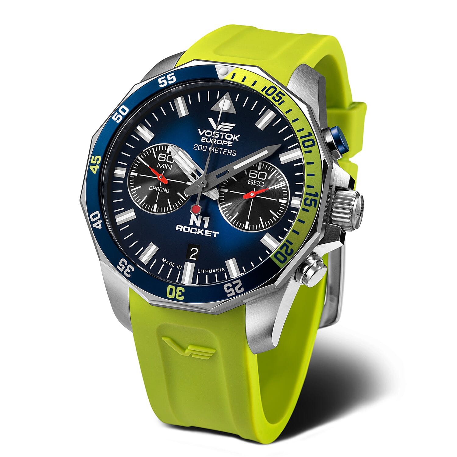 VOSTOK EUROPE Rocket N1 Quartz Movt. 20ATM WR Mens Watch with Lime Green Strap