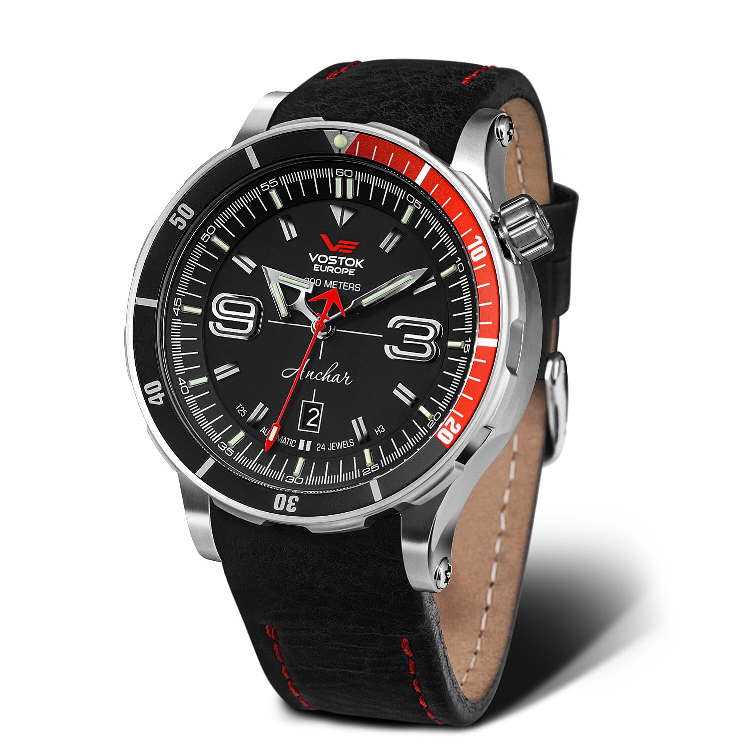 VOSTOK EUROPE Anchar Automatic Movt. 30ATM WR Matt Finish Mens Watch with Black Leather Strap