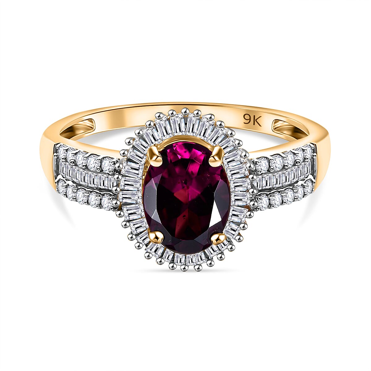9K Yellow Gold AAA Natural Ember Garnet & White Diamond Ring 1.90 Ct