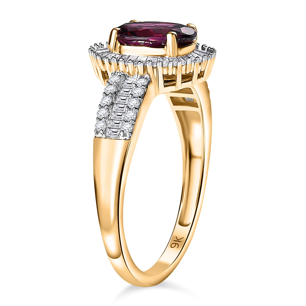 9K Yellow Gold AAA Natural Ember Garnet & White Diamond Ring 1.90 Ct