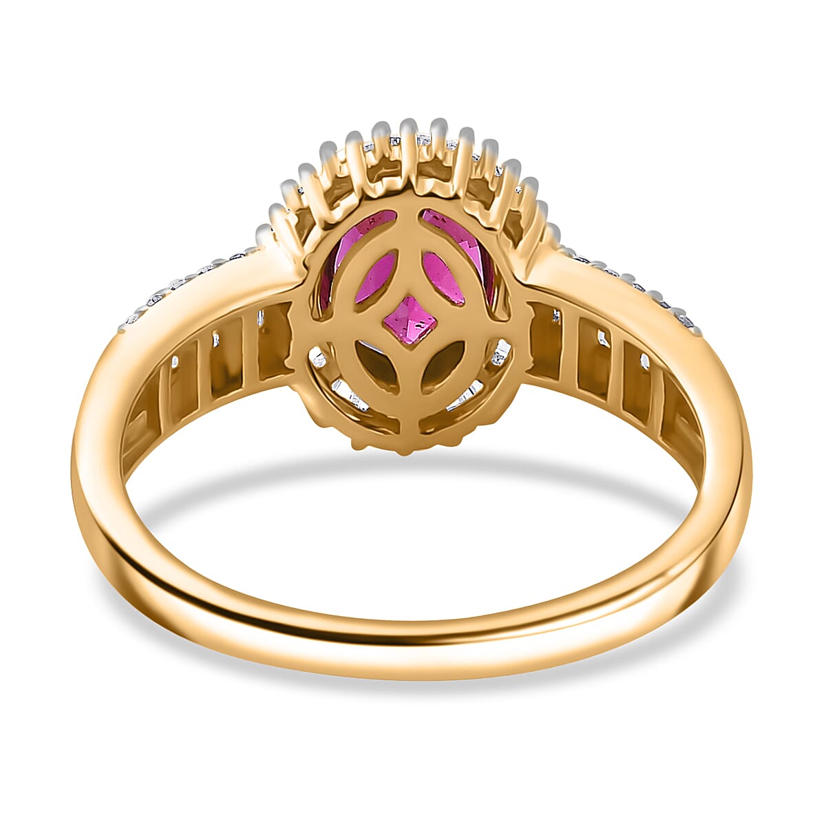 9K Yellow Gold AAA Natural Ember Garnet & White Diamond Ring 1.90 Ct