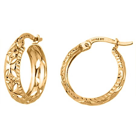 Ottoman Treasures - 9K Yellow Gold Diamond Cut Textured Hoop Earrings With Clasp