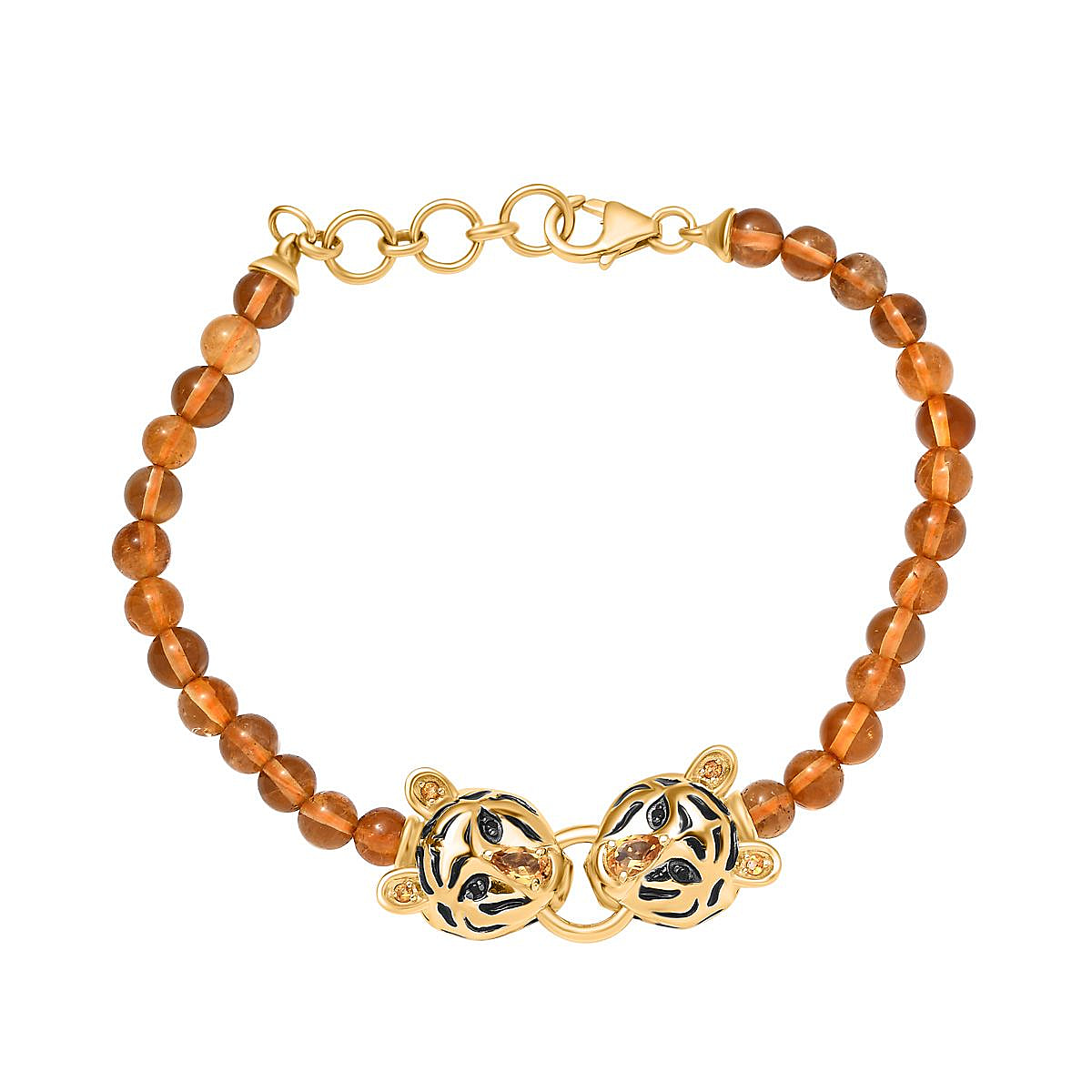 GP Tiger Totem Collection - Citrine & Black Spinel Tiger Head Bracelet (Size 7) in 18K YG Vermeil Sterlng Silver