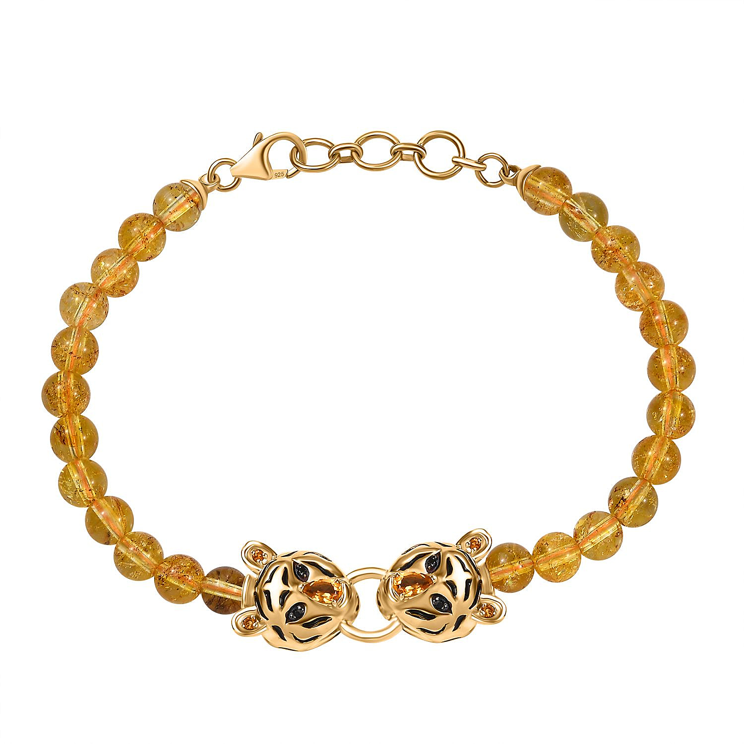 GP Tiger Totem Collection - Citrine & Black Spinel Tiger Head Bracelet (Size 7.5) in 18K YG Vermeil Sterlng Silver