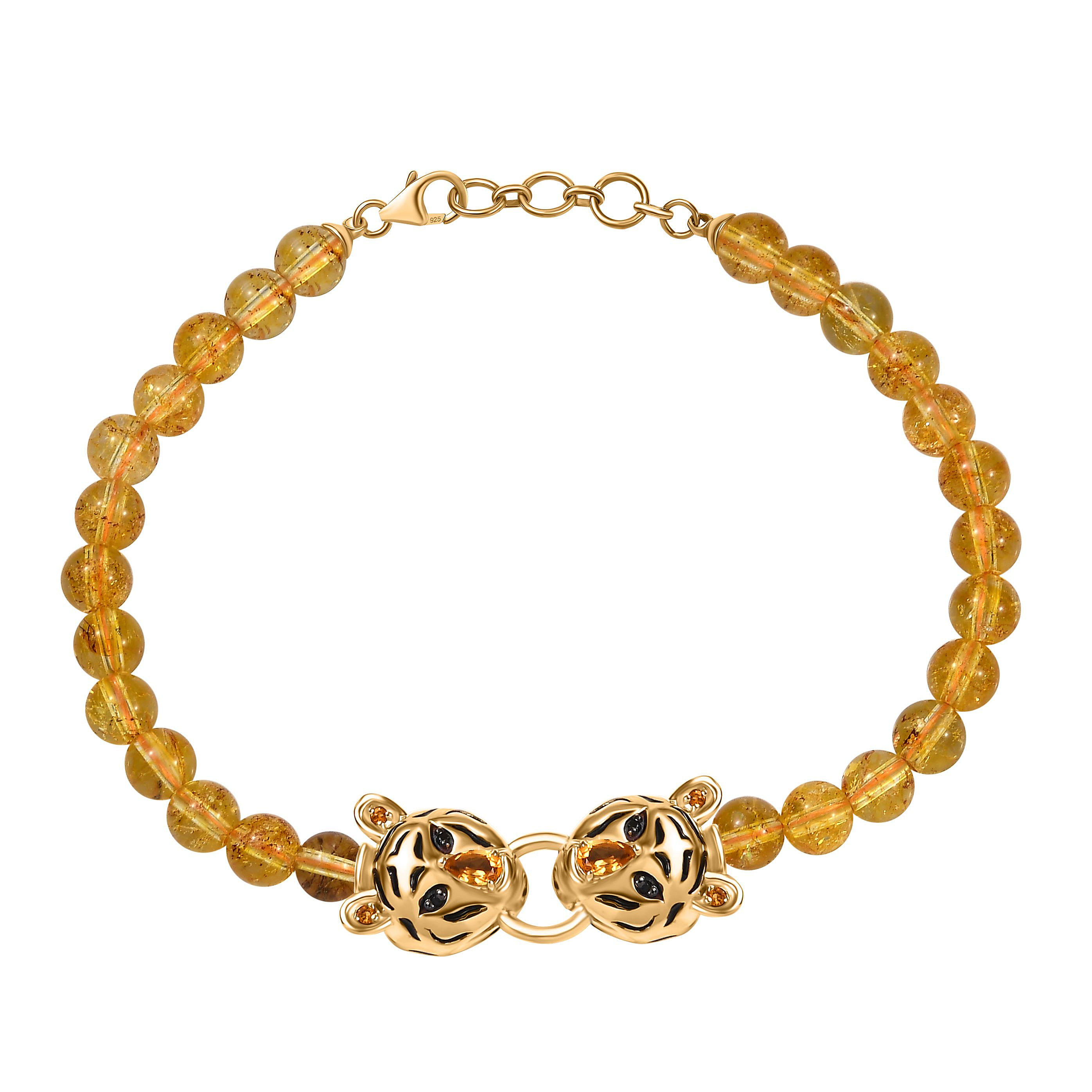 GP Tiger Totem Collection - Citrine & Black Spinel Tiger Head Bracelet (Size 8) in 18K YG Vermeil Sterlng Silver