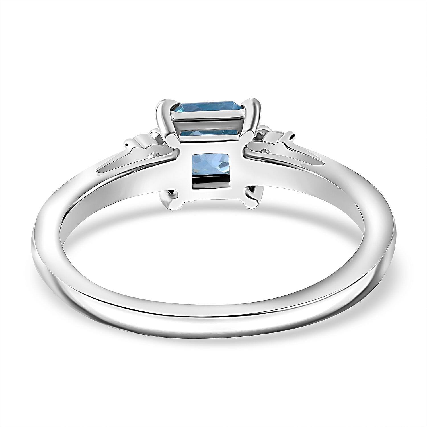 Blue Zircon & Moissanite Ring in Rhodium Overlay Sterling Silver 1.35 ct