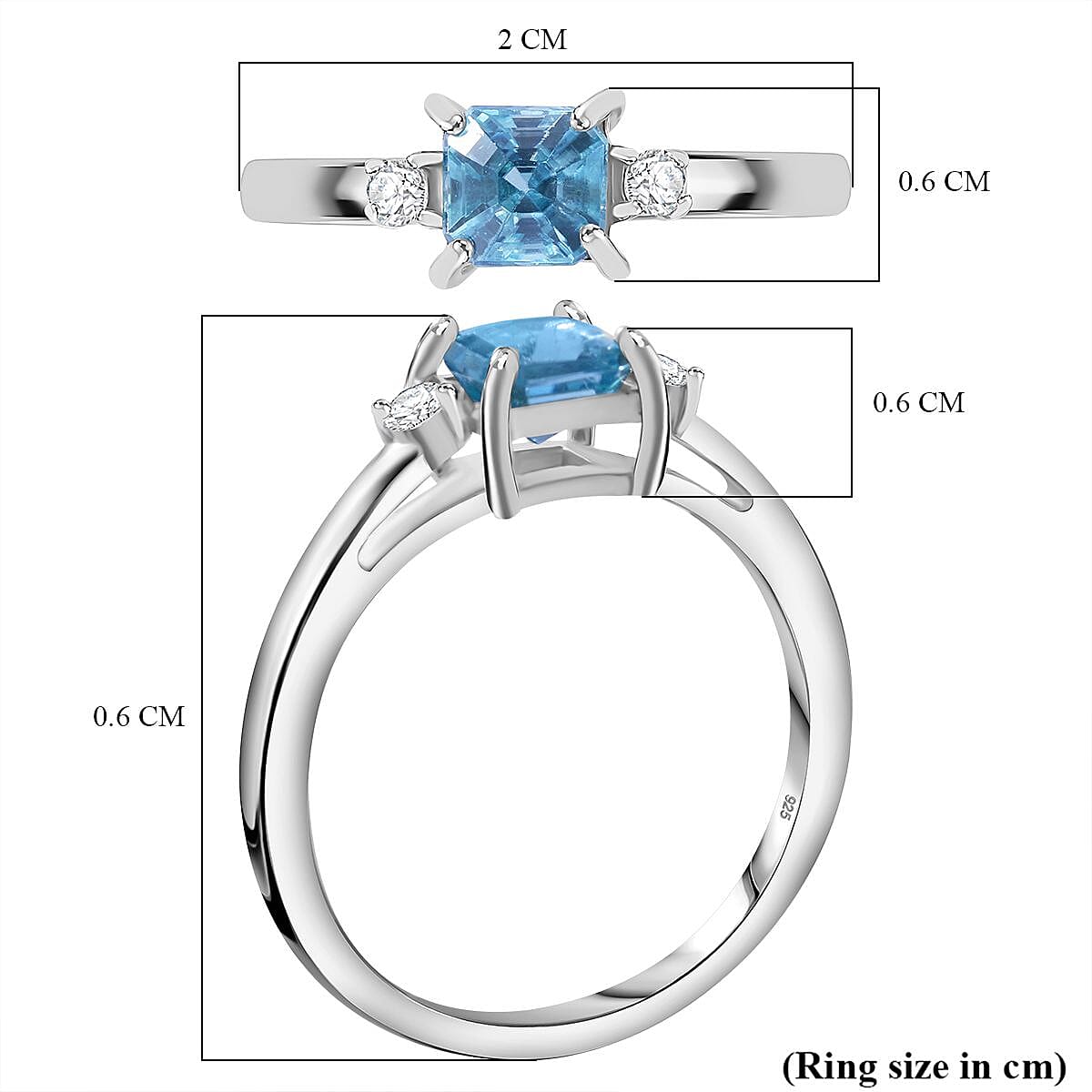 Blue Zircon & Moissanite Ring in Rhodium Overlay Sterling Silver 1.35 ct