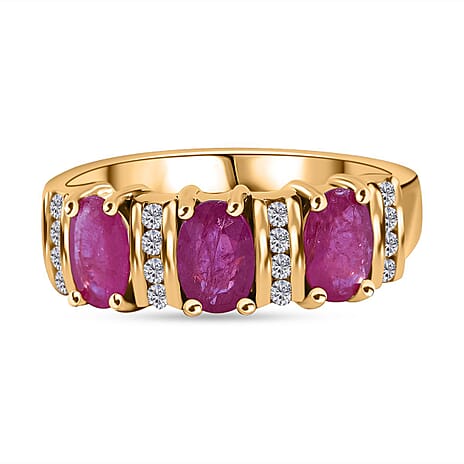 Gemfields Montepuez Ruby & White Zircon Ring in Vermeil Yellow Gold Plated Sterling Silver 1.84 Ct