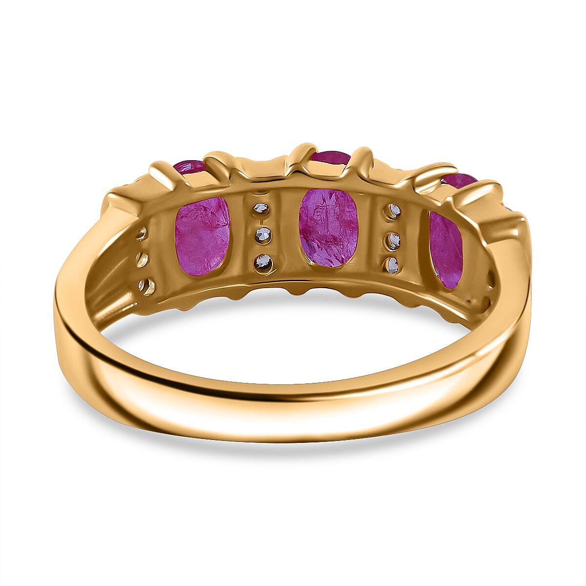 Gemfields Montepuez Ruby & White Zircon Ring in Vermeil Yellow Gold Plated Sterling Silver 1.84 Ct