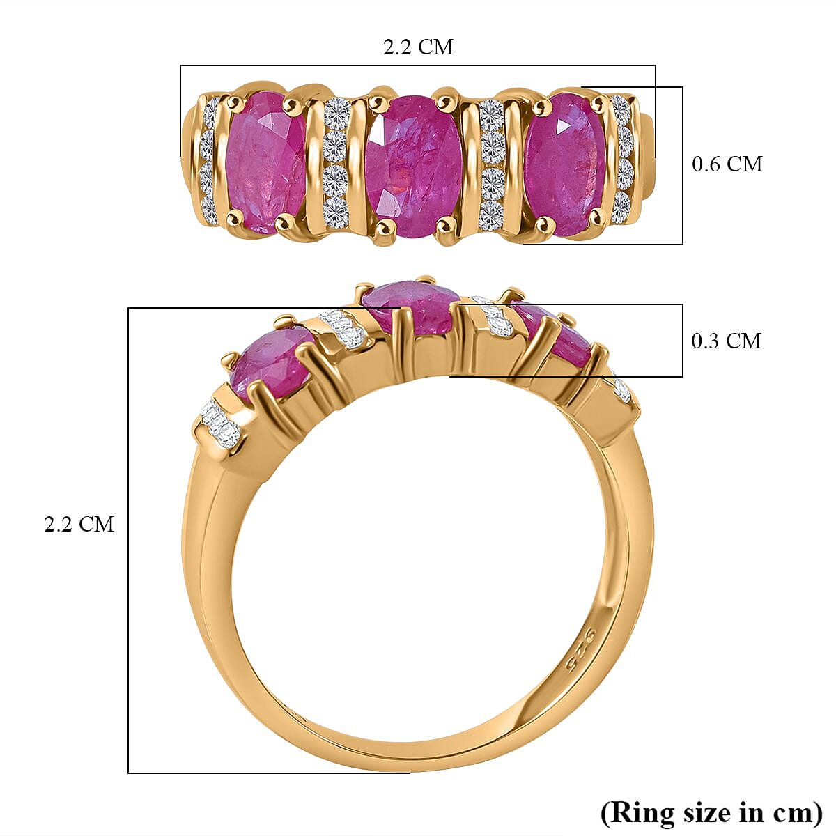 Gemfields Montepuez Ruby & White Zircon Ring in Vermeil Yellow Gold Plated Sterling Silver 1.84 Ct