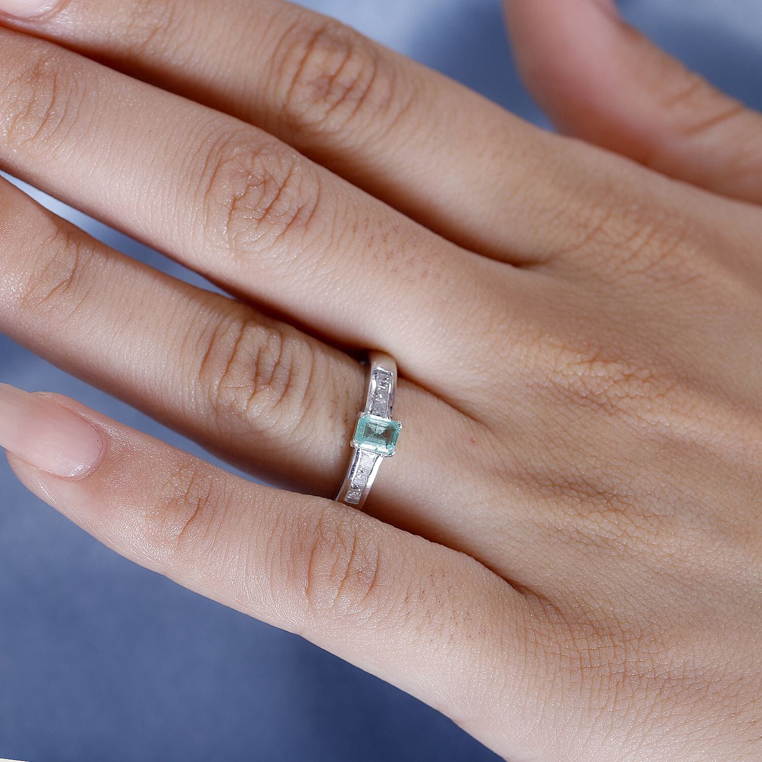 Colombian Emerald & Moissanite Solitaire Ring in Rhodium Overlay Sterling Silver