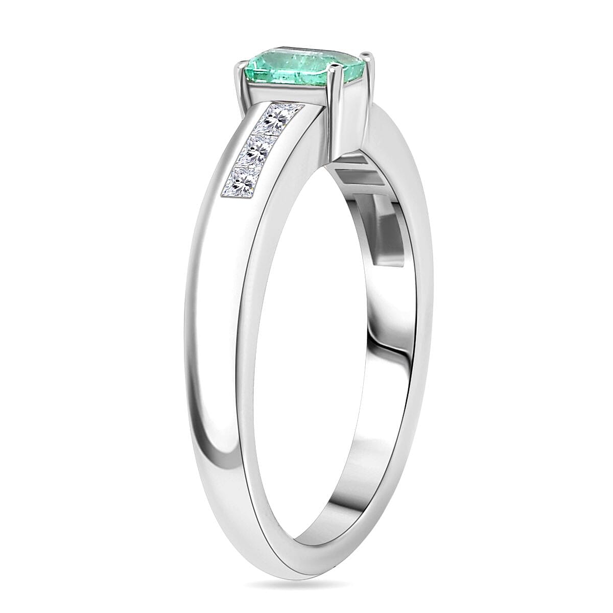 Colombian Emerald & Moissanite Solitaire Ring in Rhodium Overlay Sterling Silver
