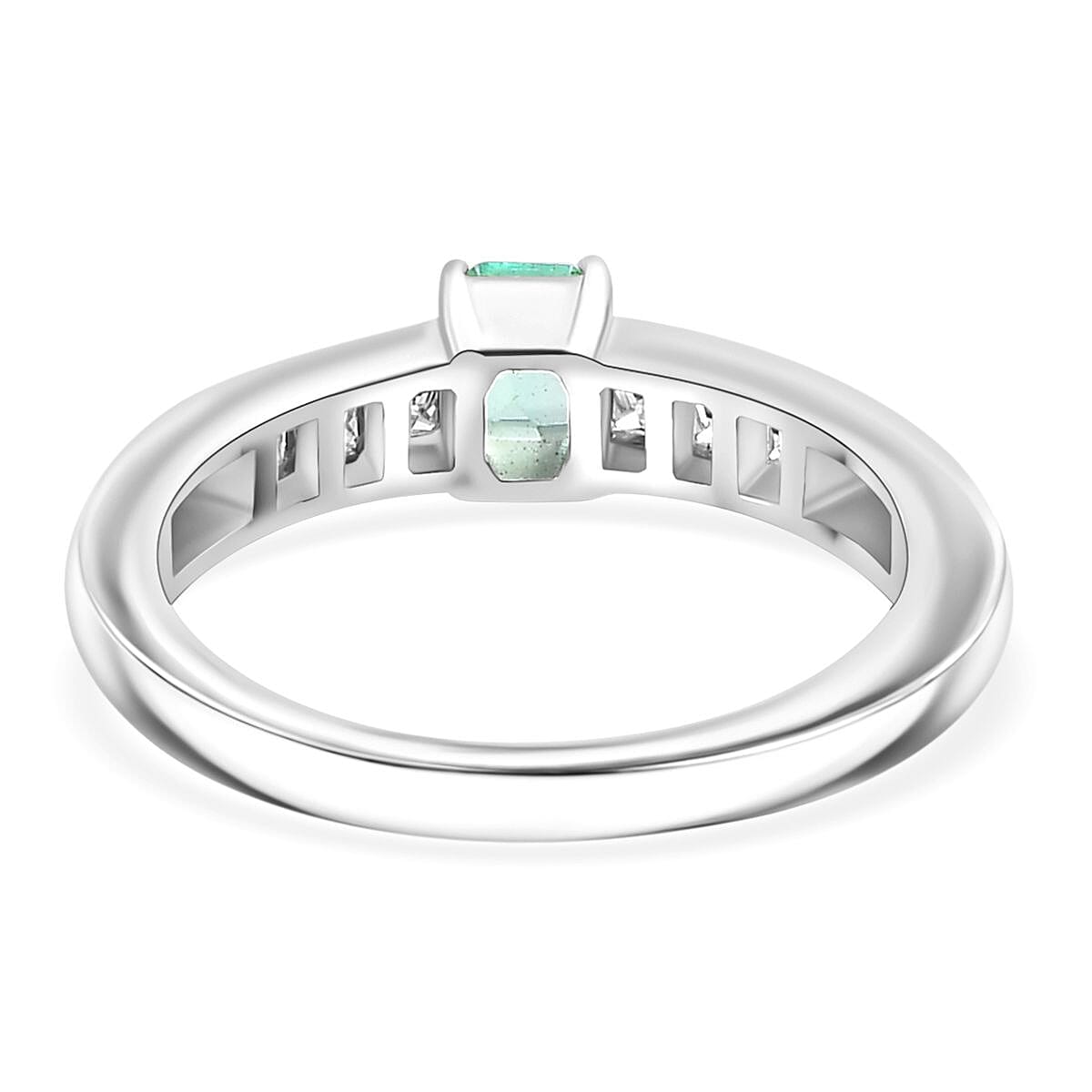 Colombian Emerald & Moissanite Solitaire Ring in Rhodium Overlay Sterling Silver