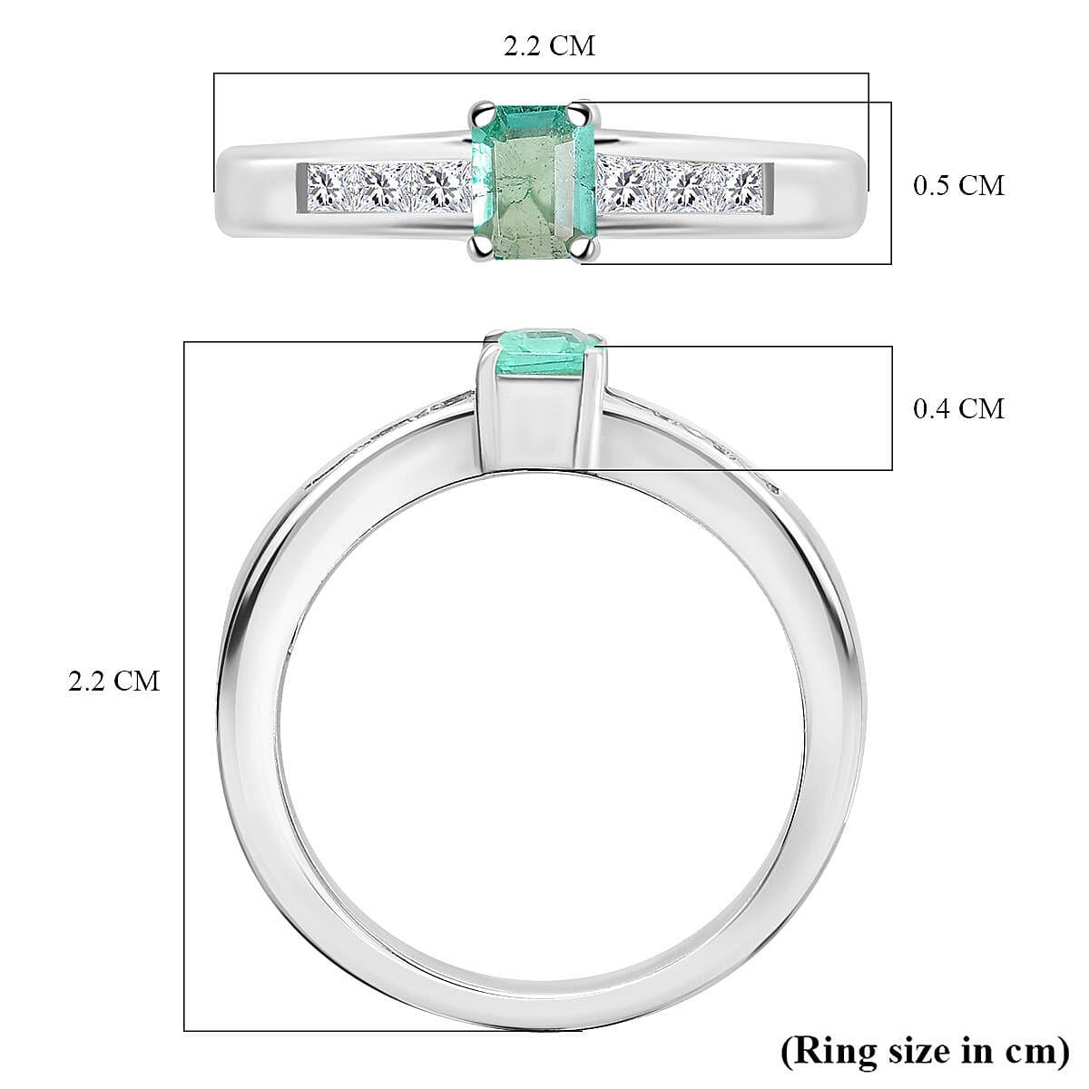 Colombian Emerald & Moissanite Solitaire Ring in Rhodium Overlay Sterling Silver