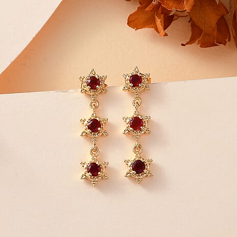 Salamanca Fire Opal Dangling Earring With Push Back in 18K Vermeil Yellow Gold PLated Sterling Silver