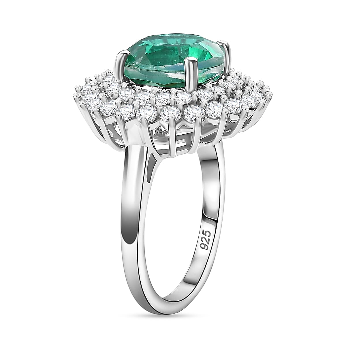 Peacock Triplet Quartz & White Zircon Ring in Rhodium Overlay Sterling Silver 5.89 Ct.