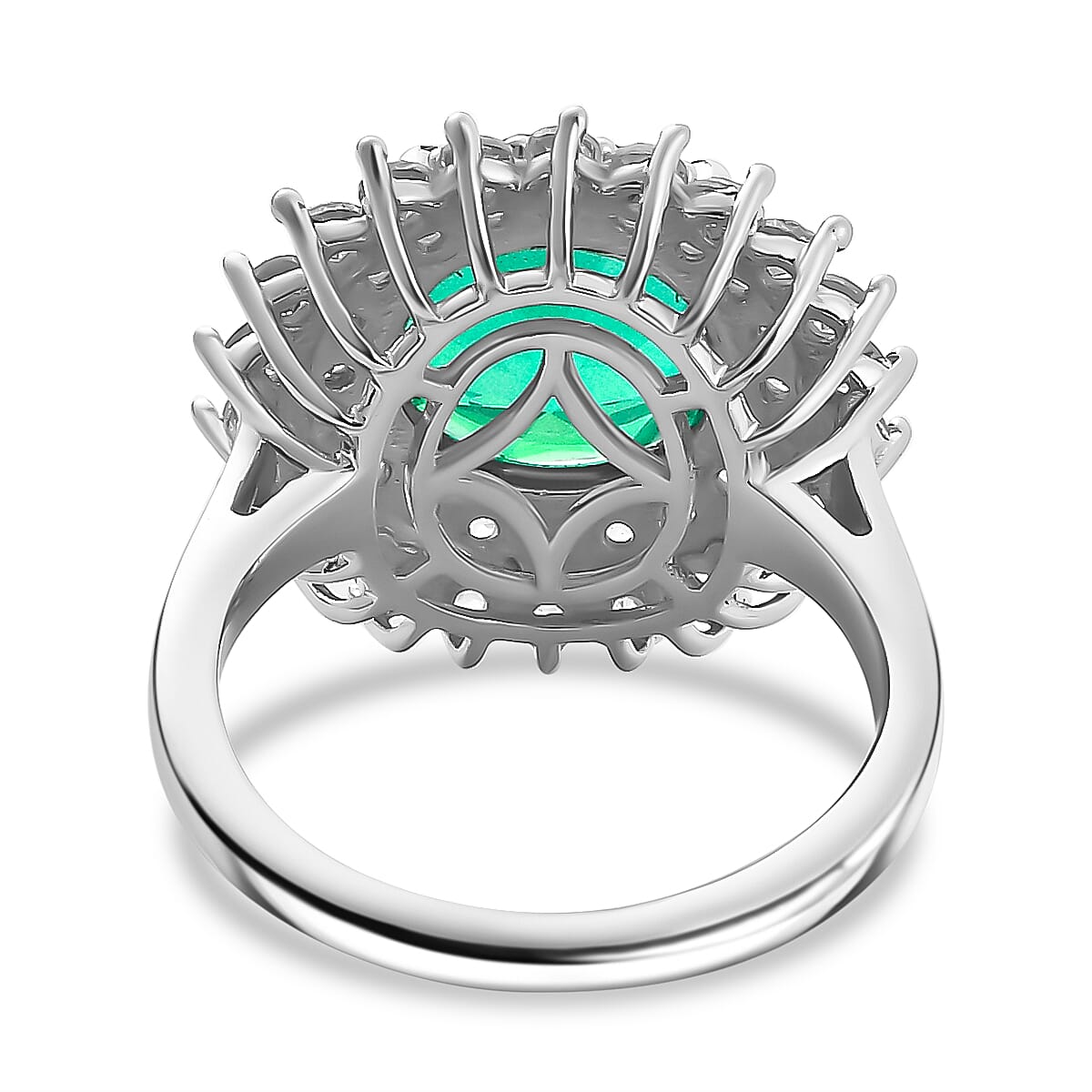 Peacock Triplet Quartz & White Zircon Ring in Rhodium Overlay Sterling Silver 5.89 Ct.